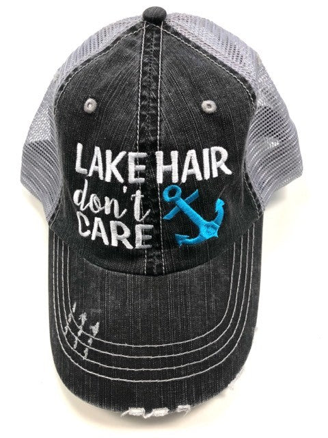 Lake Hair Don't Care Blue Anchor Trucker Hat - Twisted Southern Heat