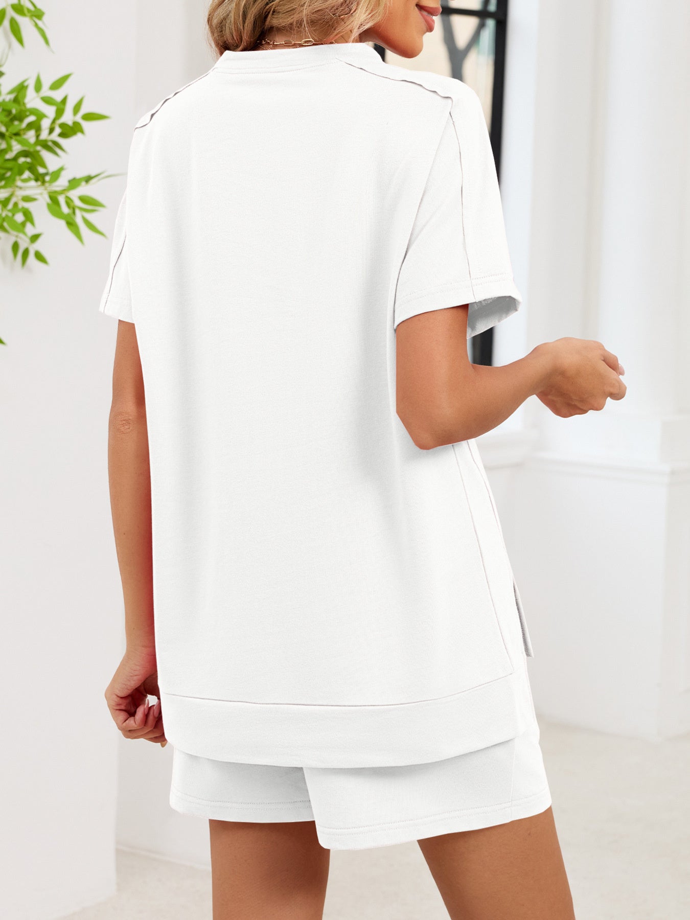 Round Neck Short Sleeve T-Shirt and Shorts Set - Twisted Southern Heat