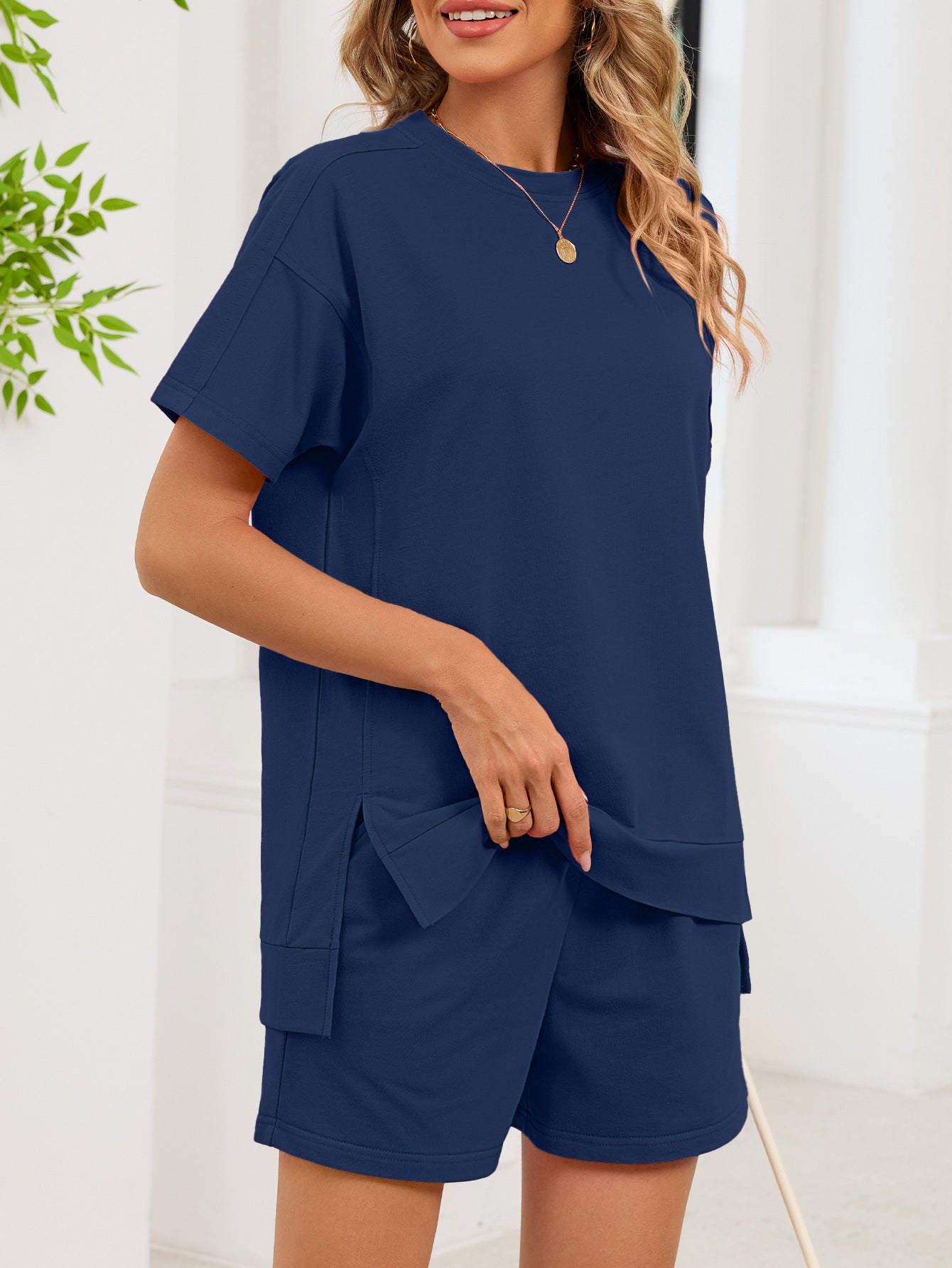 Round Neck Short Sleeve T-Shirt and Shorts Set - Twisted Southern Heat