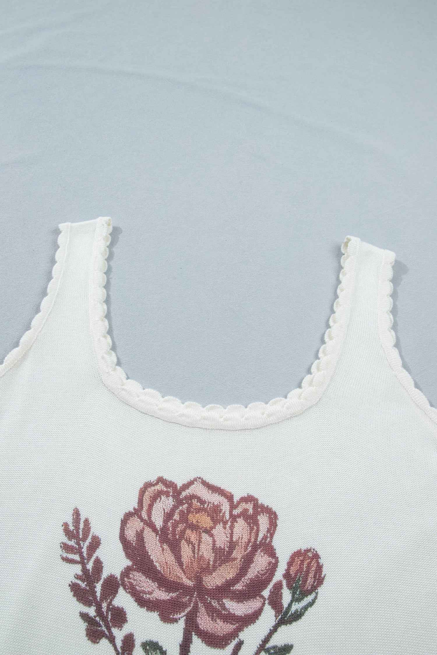 White Plus Size Floral Print Scalloped Trim Square Neck Sweater Vest - Twisted Southern Heat