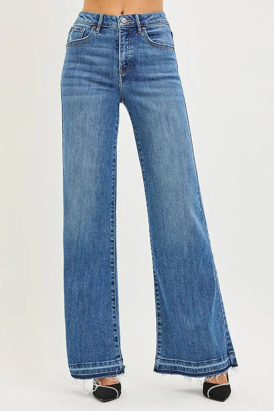 RISEN High Rise Wide Leg Jeans With Released Hem - Twisted Southern Heat