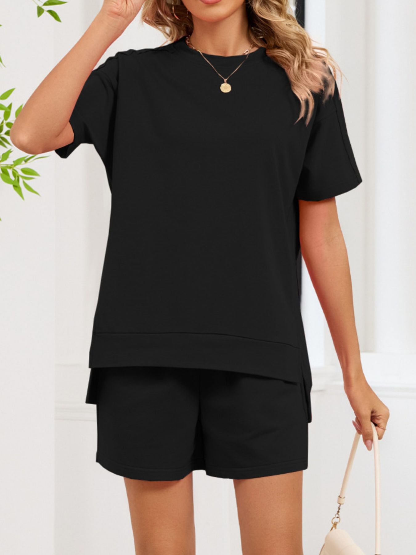 Round Neck Short Sleeve T-Shirt and Shorts Set - Twisted Southern Heat