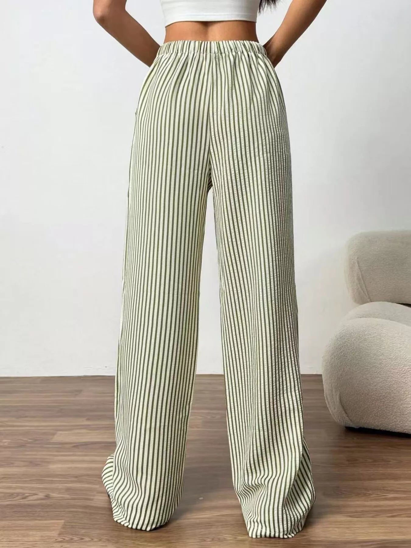 Full Size Striped Drawstring Waist Wide Leg Pants Plus Size - Twisted Southern Heat