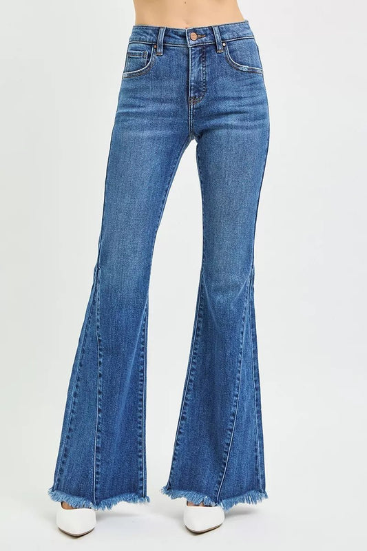 RISEN Mid Rise Flare Side Seam Detailing Jeans - Twisted Southern Heat