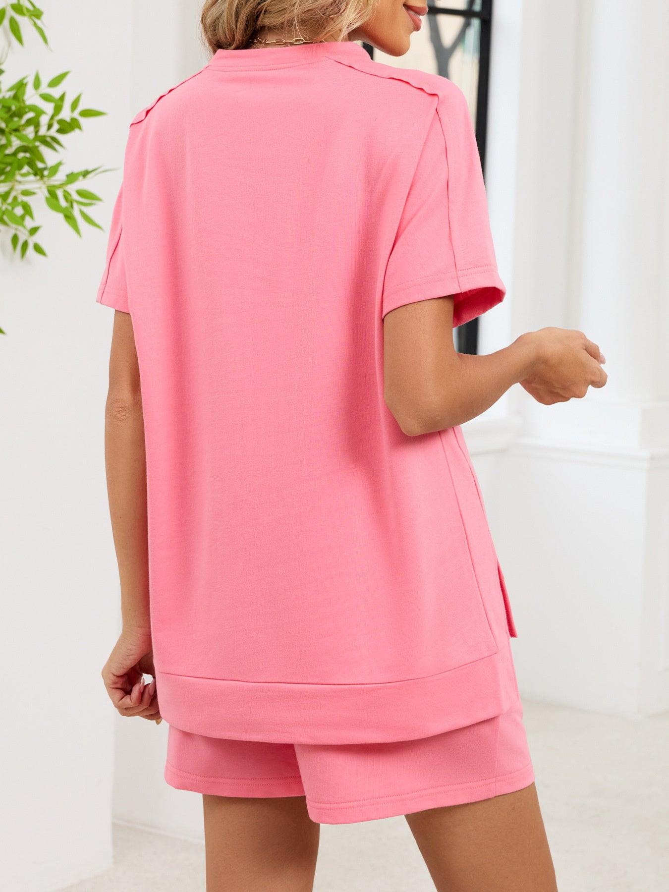 Round Neck Short Sleeve T-Shirt and Shorts Set - Twisted Southern Heat