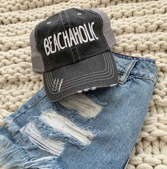 Beachaholic Embroidered Trucker Hat - Twisted Southern Heat