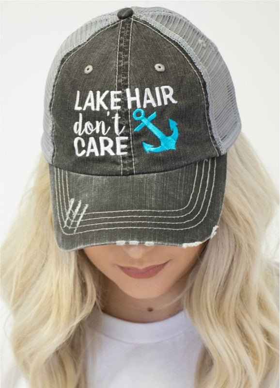 Lake Hair Don't Care Blue Anchor Trucker Hat - Twisted Southern Heat