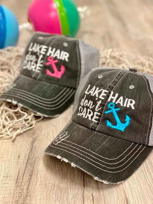 Lake Hair Don't Care Blue Anchor Trucker Hat - Twisted Southern Heat