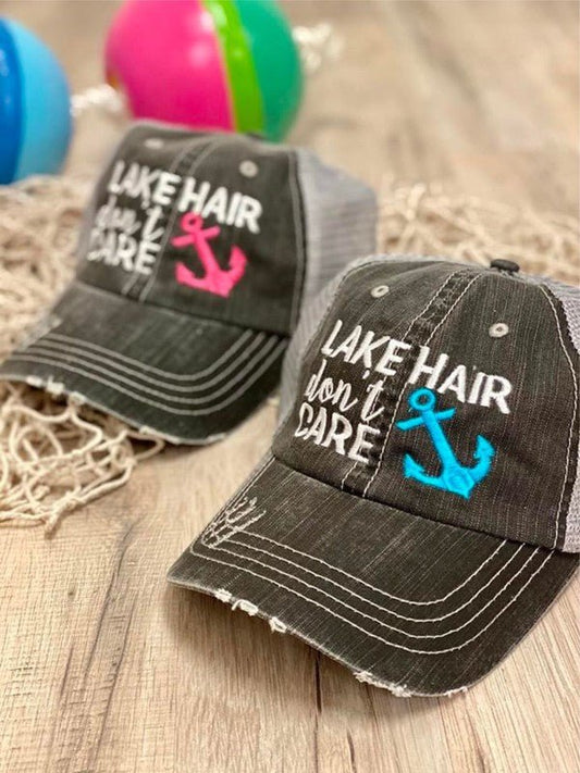 Lake Hair Don't Care Blue Anchor Trucker Hat - Twisted Southern Heat