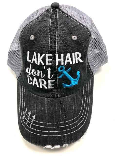 Lake Hair Don't Care Blue Anchor Trucker Hat - Twisted Southern Heat