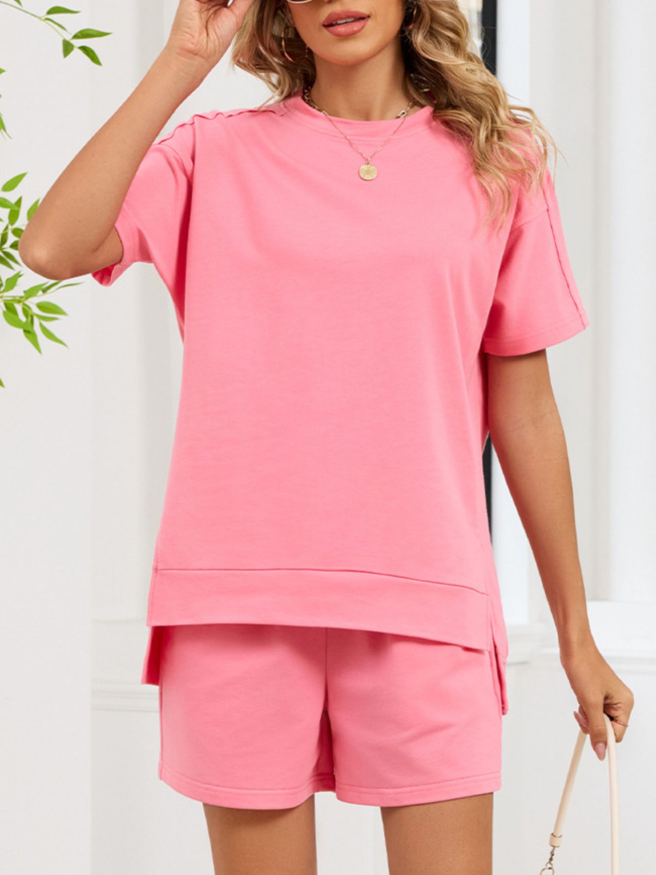 Round Neck Short Sleeve T-Shirt and Shorts Set - Twisted Southern Heat
