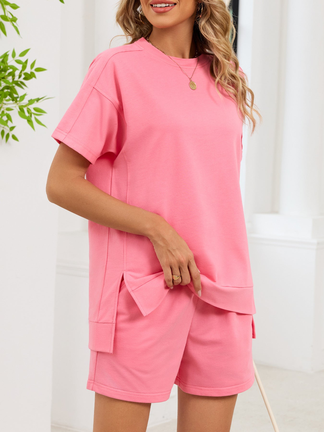 Round Neck Short Sleeve T-Shirt and Shorts Set - Twisted Southern Heat