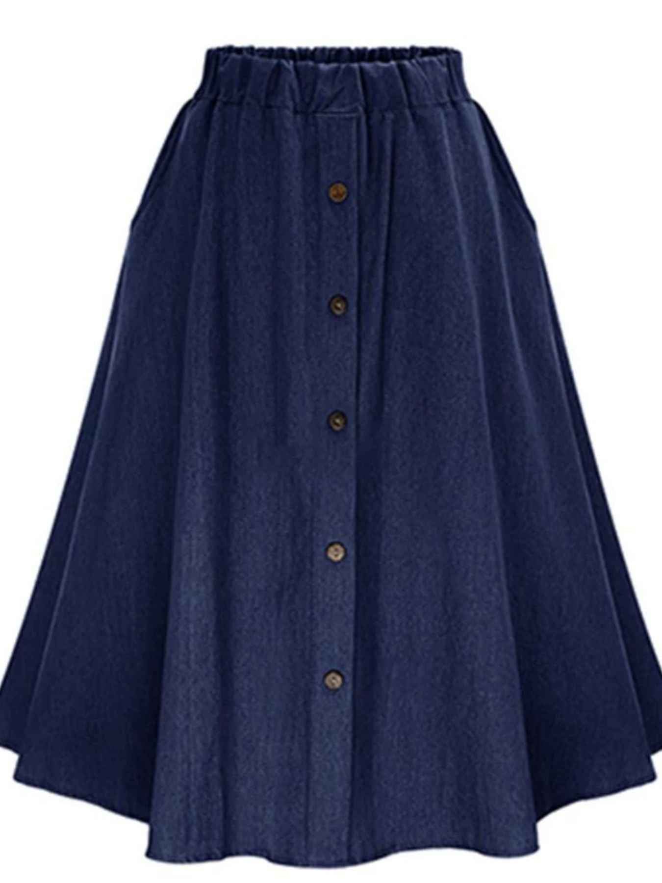 Full Size Button - Front Denim A - Line Skirt Plus Size - Twisted Southern Heat