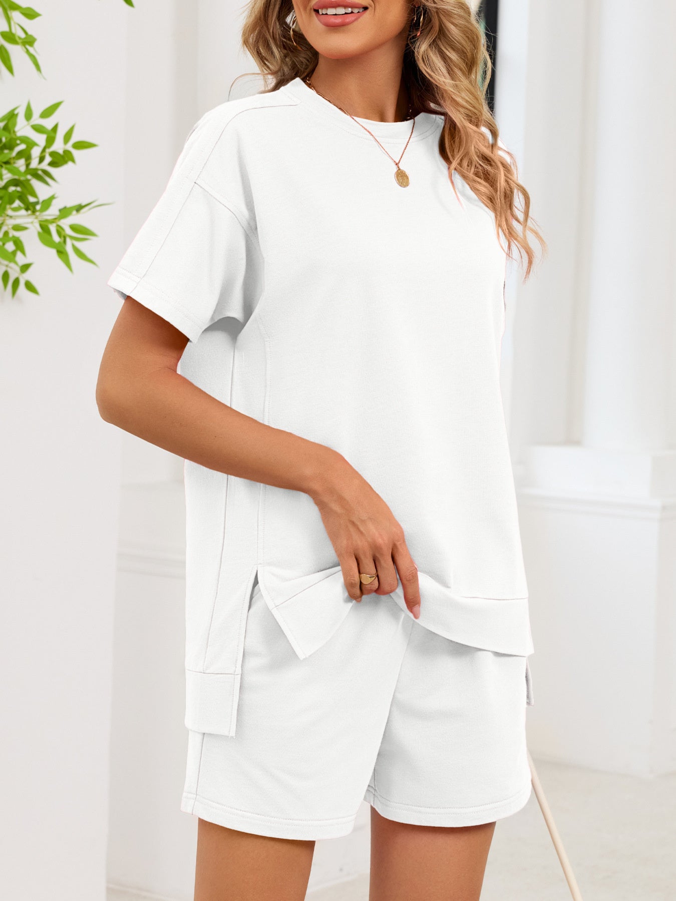 Round Neck Short Sleeve T-Shirt and Shorts Set - Twisted Southern Heat