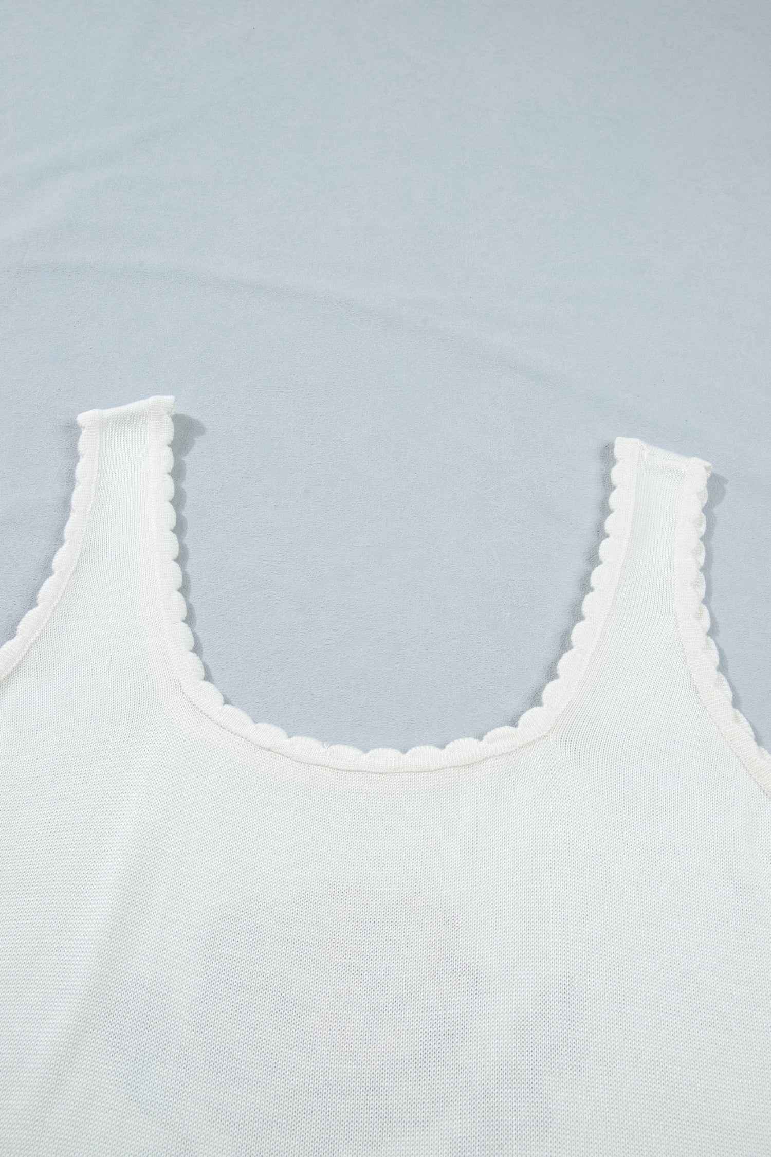 White Plus Size Floral Print Scalloped Trim Square Neck Sweater Vest - Twisted Southern Heat