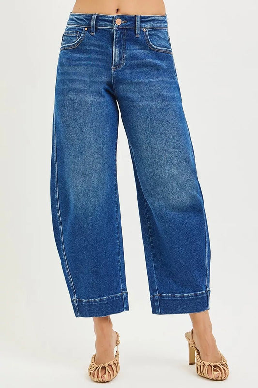RISEN Mid Rise Crop Barrel Jeans - Twisted Southern Heat