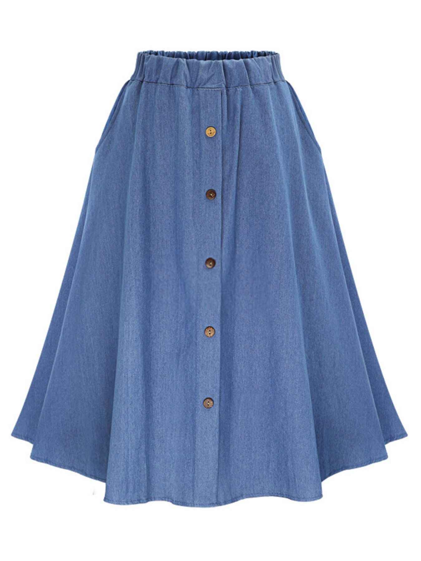 Full Size Button - Front Denim A - Line Skirt Plus Size - Twisted Southern Heat