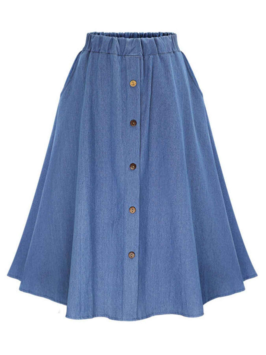 Full Size Button - Front Denim A - Line Skirt Plus Size - Twisted Southern Heat