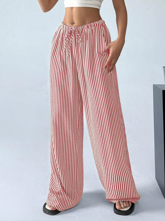 Full Size Striped Drawstring Waist Wide Leg Pants Plus Size - Twisted Southern Heat